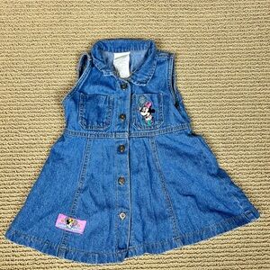 VINTAGE Disney Babies Blue Denim Button Toddler Dress Minnie Tennis